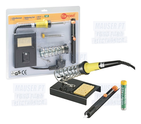 KIT SOLDADURA: ferro soldar 30W + suporte p/ ferro soldar + bomb (imagem para) KIT SOLDADURA: ferro soldar 30W + suporte p/ ferro soldar + bomb