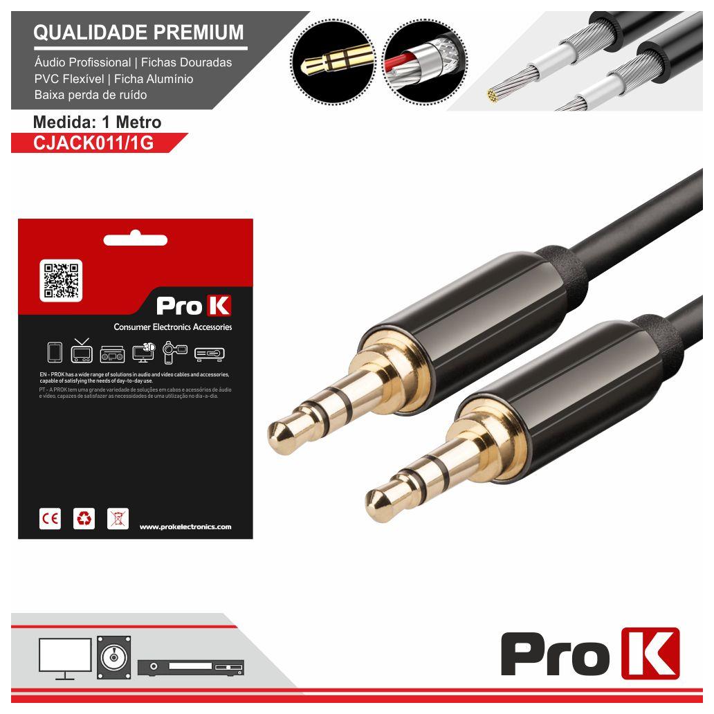 Cabo Jack 3.5mm Macho / Jack 3.5mm Macho 1M St PROK (imagem para) Cabo Jack 3.5mm Macho / Jack 3.5mm Macho 1M St PROK