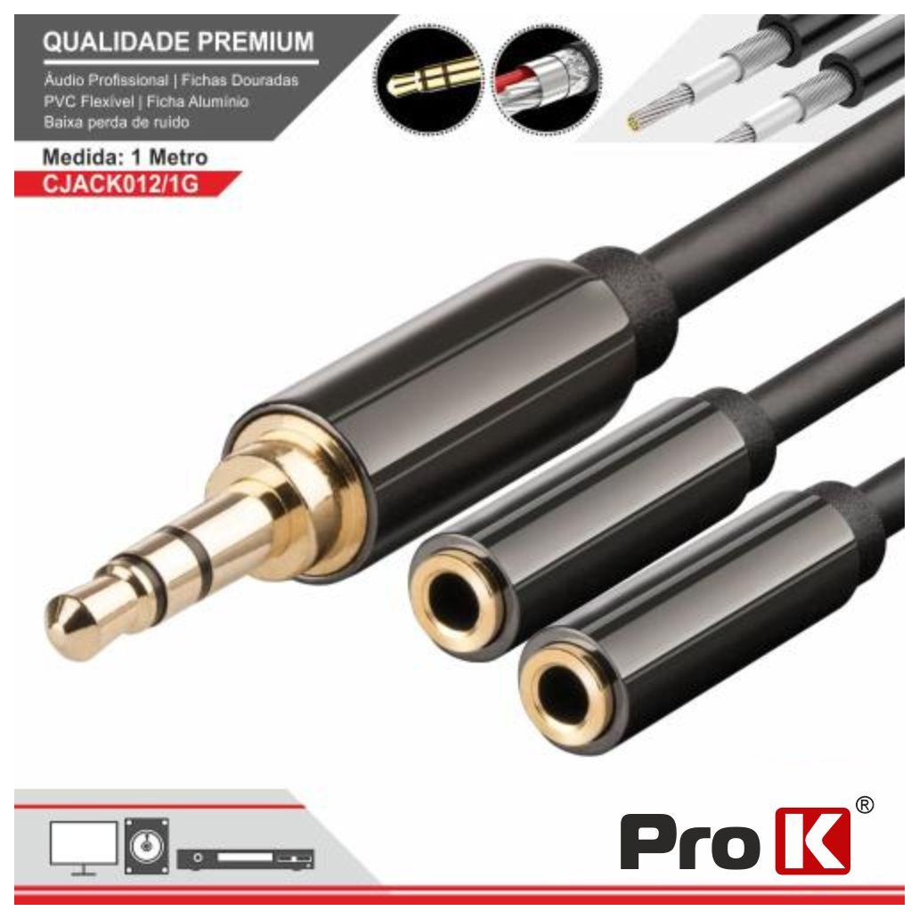 Cabo Jack 3.5mm Macho / 2 Jack 3.5mm Fêmea 1M St PROK (imagem para) Cabo Jack 3.5mm Macho / 2 Jack 3.5mm Fêmea 1M St PROK