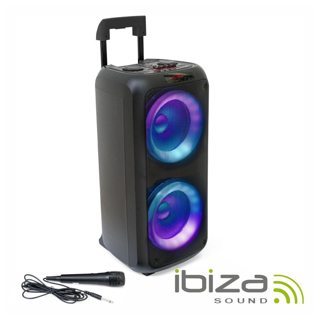 Coluna Amplificada 2X8" USB/SD/AUX/BT LED TWS IBIZA (imagem para) Coluna Amplificada 2X8" USB/SD/AUX/BT LED TWS IBIZA