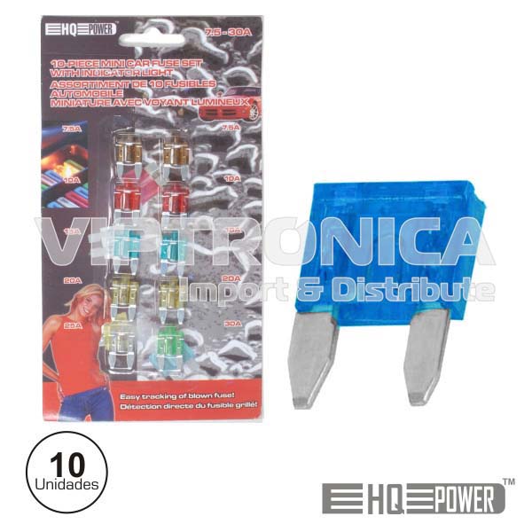 CONJUNTO DE 10 MINI-FUSÍVEIS P/ AUTOMÓVEL 7.5-30A (imagem para) CONJUNTO DE 10 MINI-FUSÍVEIS P/ AUTOMÓVEL 7.5-30A