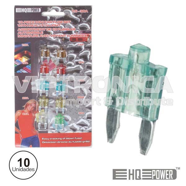 CONJUNTO DE 10 MINI-FUSÍVEIS AUTOMÓVEL IND LUMINOSO 7.5-30A (imagem para) CONJUNTO DE 10 MINI-FUSÍVEIS AUTOMÓVEL IND LUMINOSO 7.5-30A