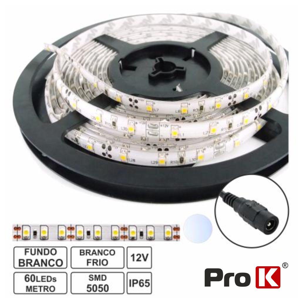 Fita 300 LEDS 5050 Impermeável Branco Frio 12V 5m PROK (imagem para) Fita 300 LEDS 5050 Impermeável Branco Frio 12V 5m PROK