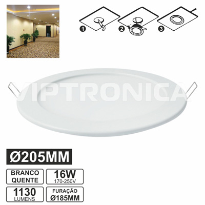 PAINEL LEDS REDONDO 16W 180MM BRANCO QUENTE 1130LM (imagem para) PAINEL LEDS REDONDO 16W 180MM BRANCO QUENTE 1130LM