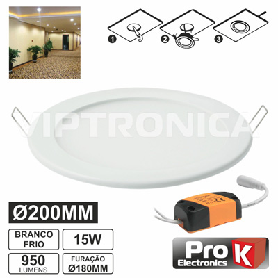 PAINEL LEDS REDONDO 15W 200MM BRANCO FRIO 950LM PROK (imagem para) PAINEL LEDS REDONDO 15W 200MM BRANCO FRIO 950LM PROK