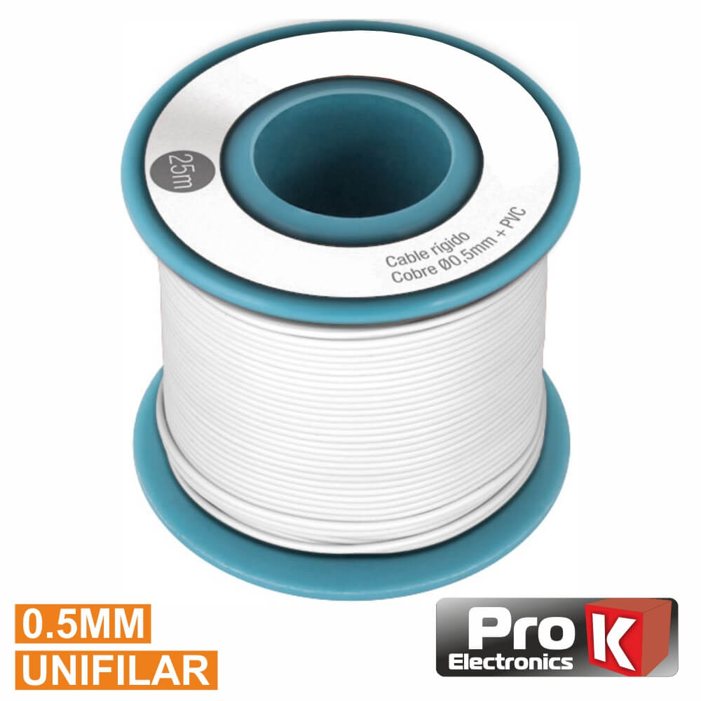 CABO UNIFILAR BRANCO 0.5MM ROLO 25M PROK (imagem para) CABO UNIFILAR BRANCO 0.5MM ROLO 25M PROK