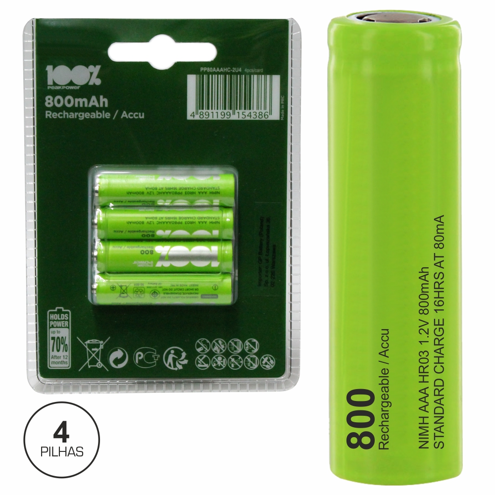 Bateria Ni-Mh AAA 1.2V 800ma 4x Blister (imagem para) Bateria Ni-Mh AAA 1.2V 800ma 4x Blister